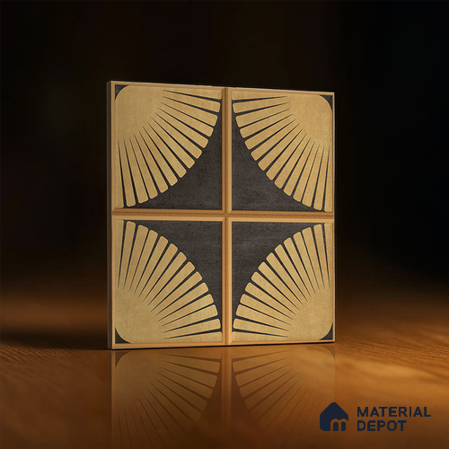 Moroccan Wall & Floor Tile TL 07234 Golden Arc 1 ft x 1 ft Ceramic Matte Finish - 9 mm  | 2 mm Spacer is Mandatory | Suitable For Bathroom, Kitchen, Dining Area | Please Expect a Slight Variation of Pattern